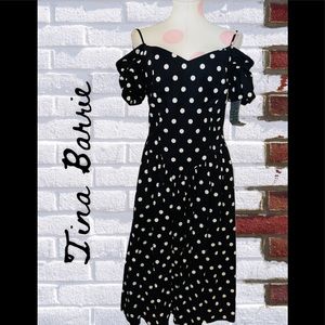 Tina Barrie Vintage Dead stock 80s Black & White Off Shoulder Polka Dot Dress